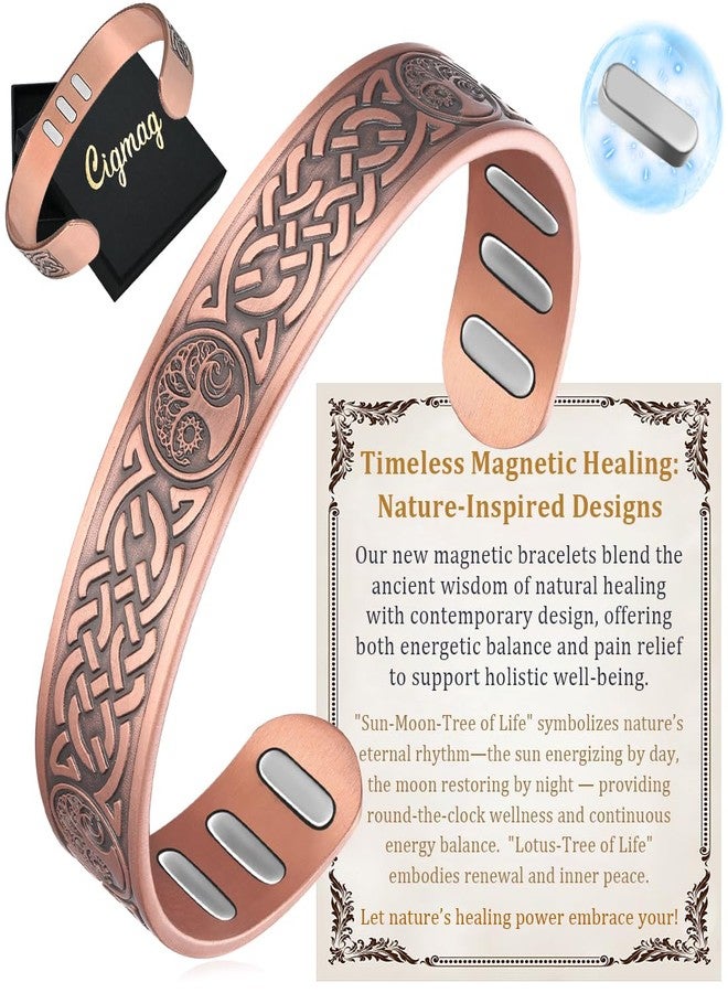 Cigmag Copper Magnetic Bracelet for Men, with Powerful 9X 5000 Gauss Magnets, Adjustable Solid Pure Copper (Sun Moon Life Tree) - Image 1